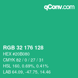 カラーコード: RGB 32 176 128 | qconv.com