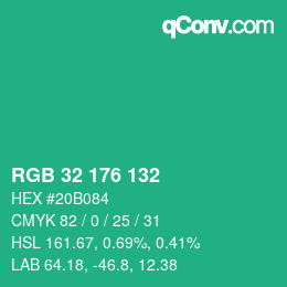 Color code: RGB 32 176 132 | qconv.com