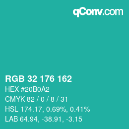 Color code: RGB 32 176 162 | qconv.com