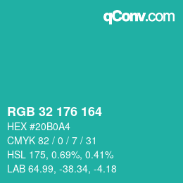 Color code: RGB 32 176 164 | qconv.com