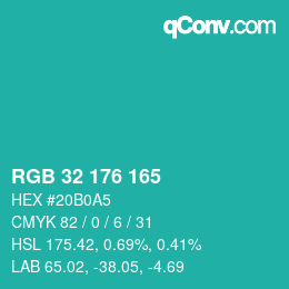 Color code: RGB 32 176 165 | qconv.com