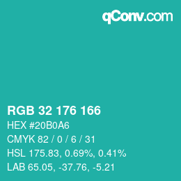 Color code: RGB 32 176 166 | qconv.com