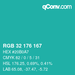 Color code: RGB 32 176 167 | qconv.com