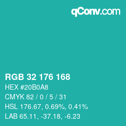 Color code: RGB 32 176 168 | qconv.com