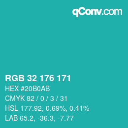 Color code: RGB 32 176 171 | qconv.com