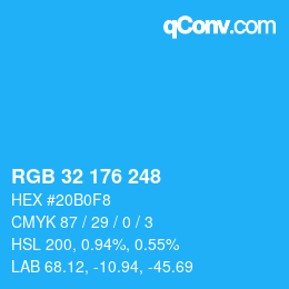 カラーコード: RGB 32 176 248 | qconv.com