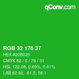 Color code: RGB 32 176 37 | qconv.com