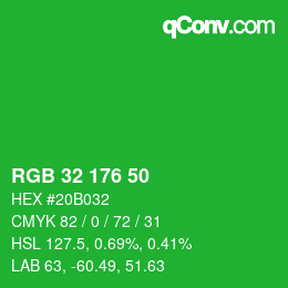 Color code: RGB 32 176 50 | qconv.com