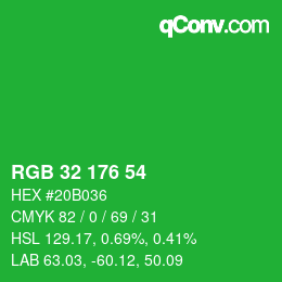 Color code: RGB 32 176 54 | qconv.com