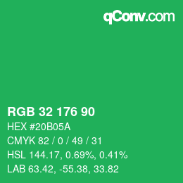 Color code: RGB 32 176 90 | qconv.com