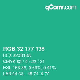 カラーコード: RGB 32 177 138 | qconv.com
