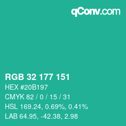 Color code: RGB 32 177 151 | qconv.com