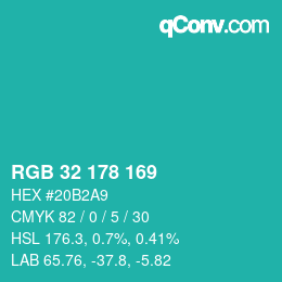 カラーコード: RGB 32 178 169 | qconv.com