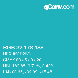 Color code: RGB 32 178 188 | qconv.com