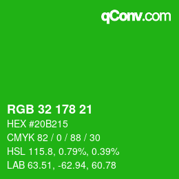 カラーコード: RGB 32 178 21 | qconv.com