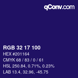 Farbcode: RGB 32 17 100 | qconv.com