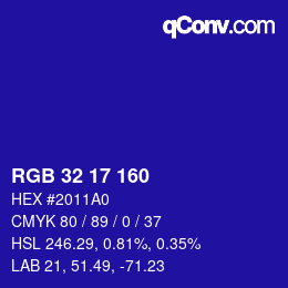 カラーコード: RGB 32 17 160 | qconv.com