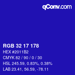 カラーコード: RGB 32 17 178 | qconv.com