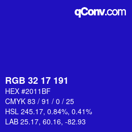 Color code: RGB 32 17 191 | qconv.com