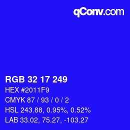 Color code: RGB 32 17 249 | qconv.com