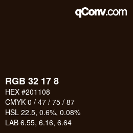 カラーコード: RGB 32 17 8 | qconv.com