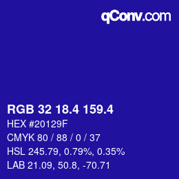 カラーコード: RGB 32 18.4 159.4 | qconv.com