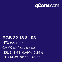 カラーコード: RGB 32 18.8 103 | qconv.com