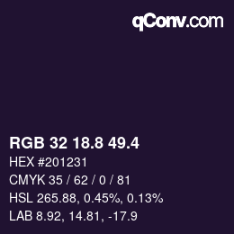 カラーコード: RGB 32 18.8 49.4 | qconv.com