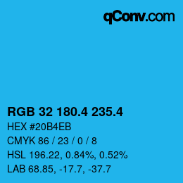 カラーコード: RGB 32 180.4 235.4 | qconv.com