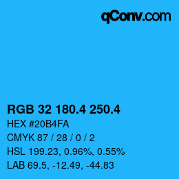 カラーコード: RGB 32 180.4 250.4 | qconv.com