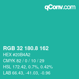 カラーコード: RGB 32 180.8 162 | qconv.com