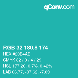 カラーコード: RGB 32 180.8 174 | qconv.com