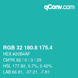 カラーコード: RGB 32 180.8 175.4 | qconv.com