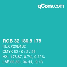 カラーコード: RGB 32 180.8 178 | qconv.com