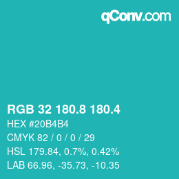 カラーコード: RGB 32 180.8 180.4 | qconv.com