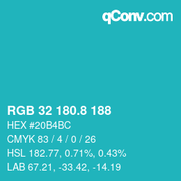 カラーコード: RGB 32 180.8 188 | qconv.com