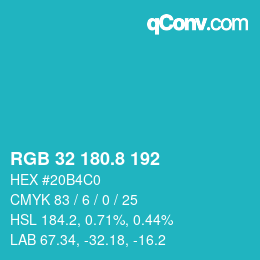 カラーコード: RGB 32 180.8 192 | qconv.com