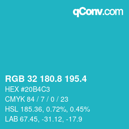 カラーコード: RGB 32 180.8 195.4 | qconv.com