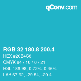 カラーコード: RGB 32 180.8 200.4 | qconv.com