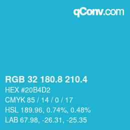 カラーコード: RGB 32 180.8 210.4 | qconv.com