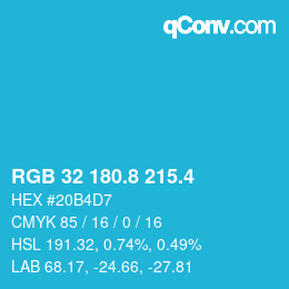 カラーコード: RGB 32 180.8 215.4 | qconv.com