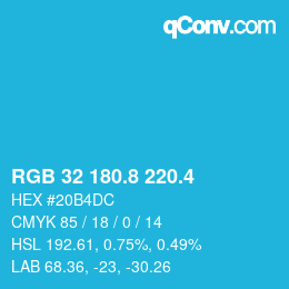 カラーコード: RGB 32 180.8 220.4 | qconv.com