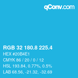 カラーコード: RGB 32 180.8 225.4 | qconv.com