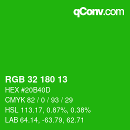 カラーコード: RGB 32 180 13 | qconv.com