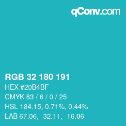 Color code: RGB 32 180 191 | qconv.com