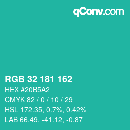 カラーコード: RGB 32 181 162 | qconv.com