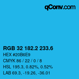 カラーコード: RGB 32 182.2 233.6 | qconv.com