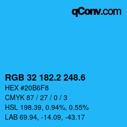 カラーコード: RGB 32 182.2 248.6 | qconv.com