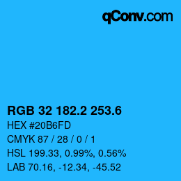 カラーコード: RGB 32 182.2 253.6 | qconv.com