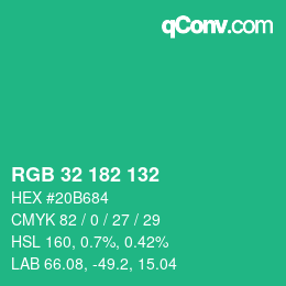 カラーコード: RGB 32 182 132 | qconv.com